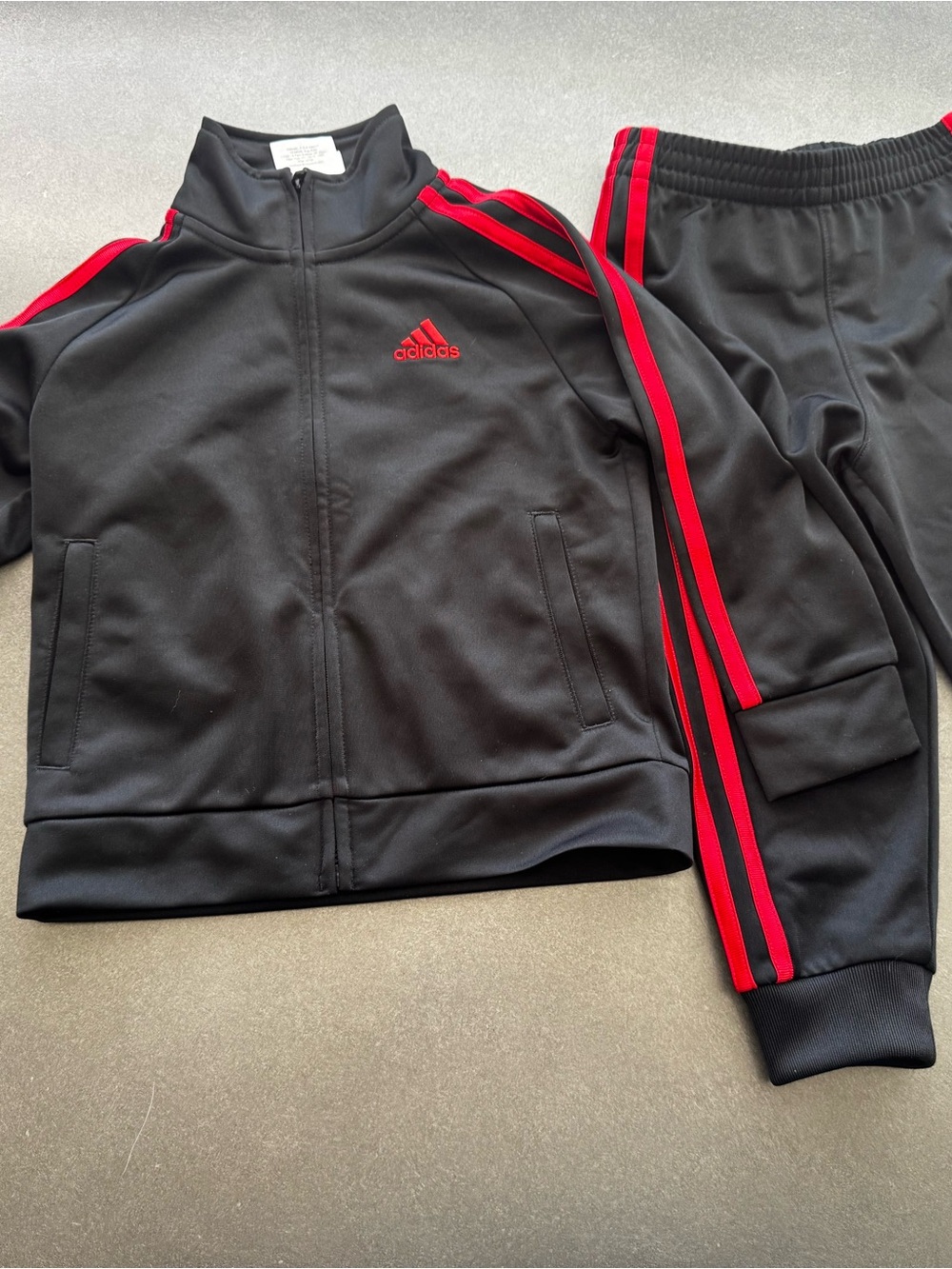 adidas Kids Black Track Jacket & Pants with Red Stripes